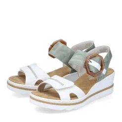 Fashion Rieker Sandaly Damskie Na Koturnie W Kolorze Mietowo-Liliowo-Bialym