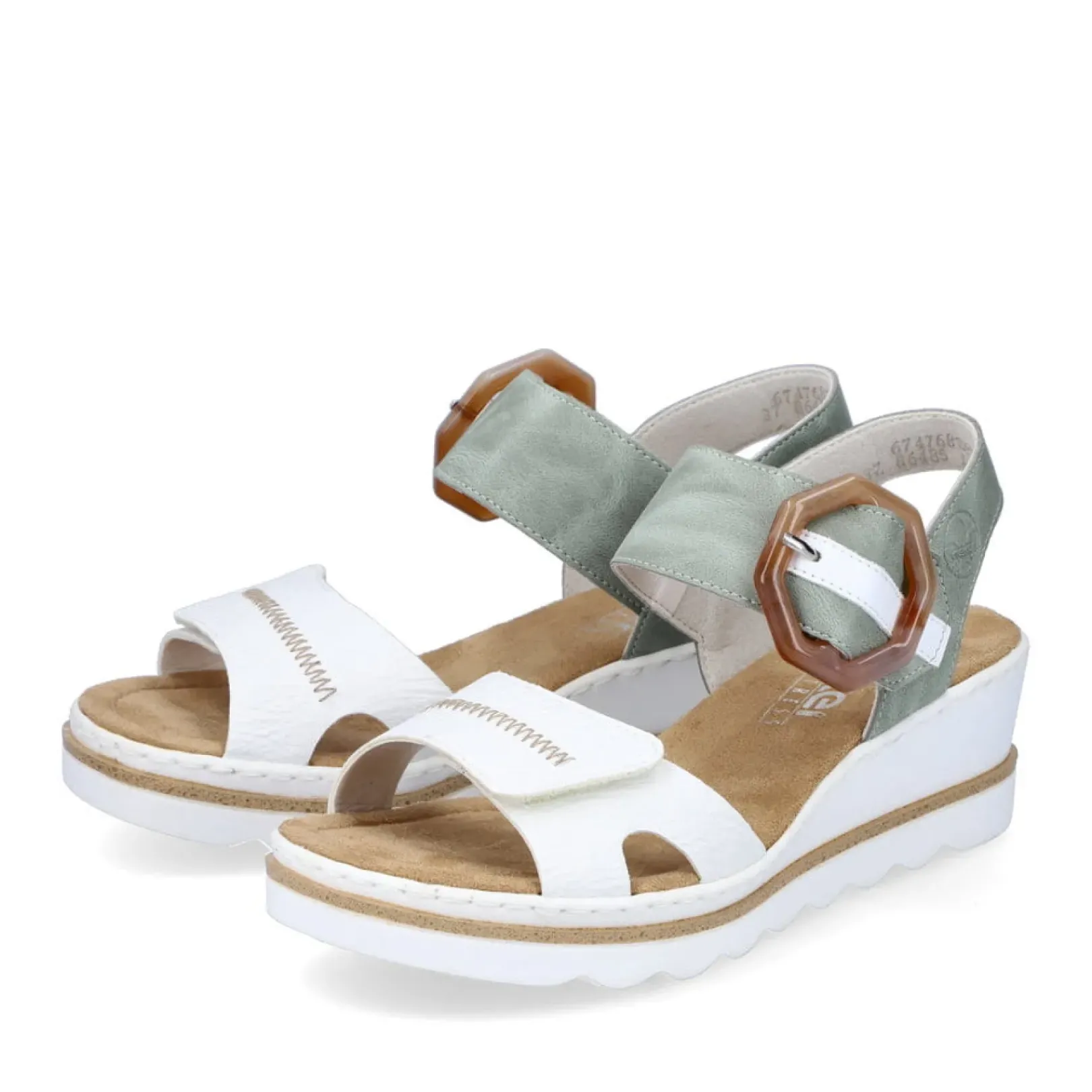 Fashion Rieker Sandaly Damskie Na Koturnie W Kolorze Mietowo-Liliowo-Bialym