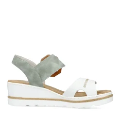 Fashion Rieker Sandaly Damskie Na Koturnie W Kolorze Mietowo-Liliowo-Bialym