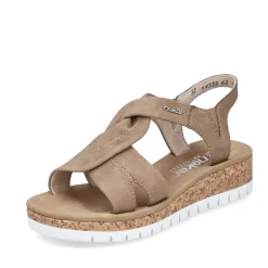 Fashion Rieker Sandaly Damskie Na Koturnie W Kolorze Brazowo-Bezowym