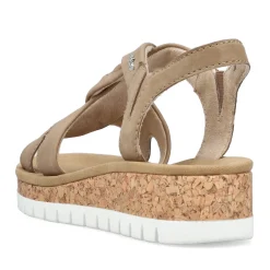 Fashion Rieker Sandaly Damskie Na Koturnie W Kolorze Brazowo-Bezowym