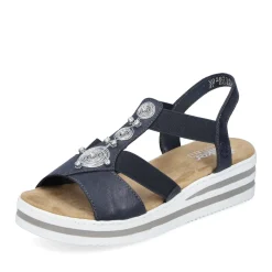 Fashion Rieker Sandaly Damskie Na Koturnie W Kolorze Granatowym