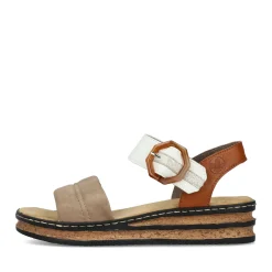 Discount Rieker Sandaly Damskie Na Koturnie W Kolorze Brazowo-Bezowo-Czarnym