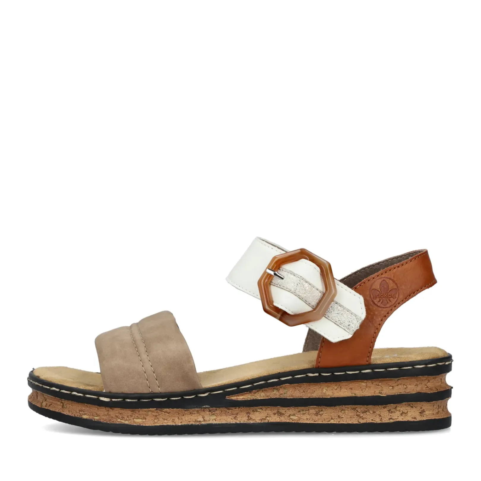 Discount Rieker Sandaly Damskie Na Koturnie W Kolorze Brazowo-Bezowo-Czarnym