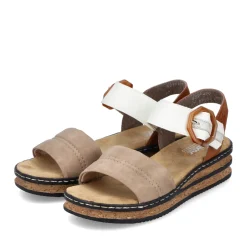 Discount Rieker Sandaly Damskie Na Koturnie W Kolorze Brazowo-Bezowo-Czarnym