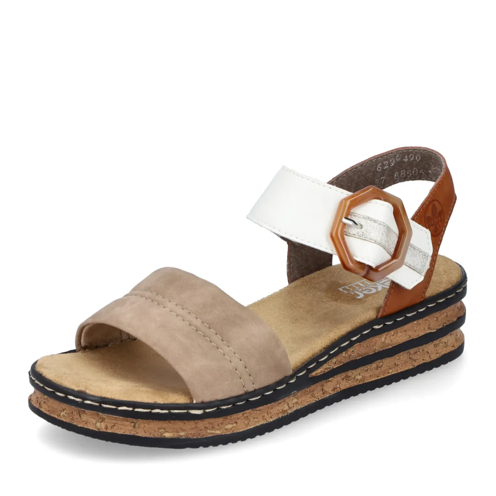 Discount Rieker Sandaly Damskie Na Koturnie W Kolorze Brazowo-Bezowo-Czarnym