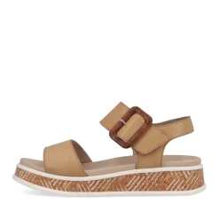 Fashion Rieker Sandaly Damskie Z Paskami W Kolorze Glinkowego Bezu
