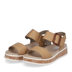 Fashion Rieker Sandaly Damskie Z Paskami W Kolorze Glinkowego Bezu
