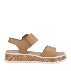 Fashion Rieker Sandaly Damskie Z Paskami W Kolorze Glinkowego Bezu