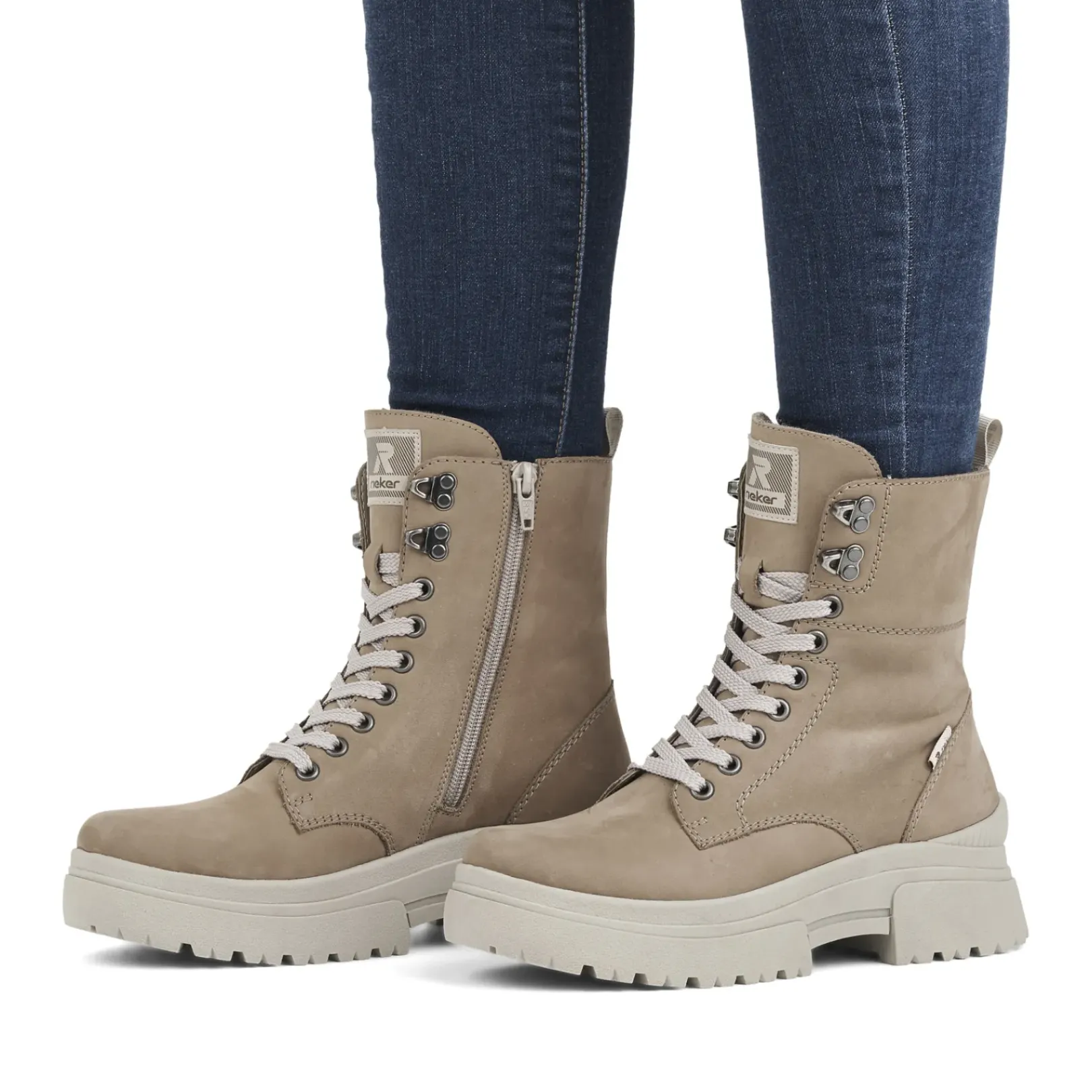 New Rieker Sznurowane Botki Clay Beige