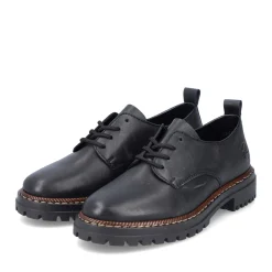 Outlet Rieker Sznurowane Buty Damskie W Kolorze Nocnej Czerni