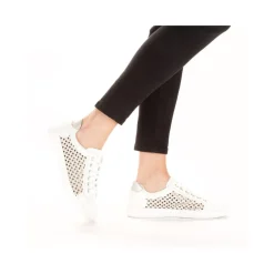 Outlet Rieker Sznurowane Buty Damskie W Kolorze Krystalicznej Bieli