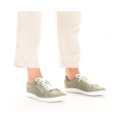 Fashion Rieker Sznurowane Buty Damskie W Kolorze Mietowo-Zielonym
