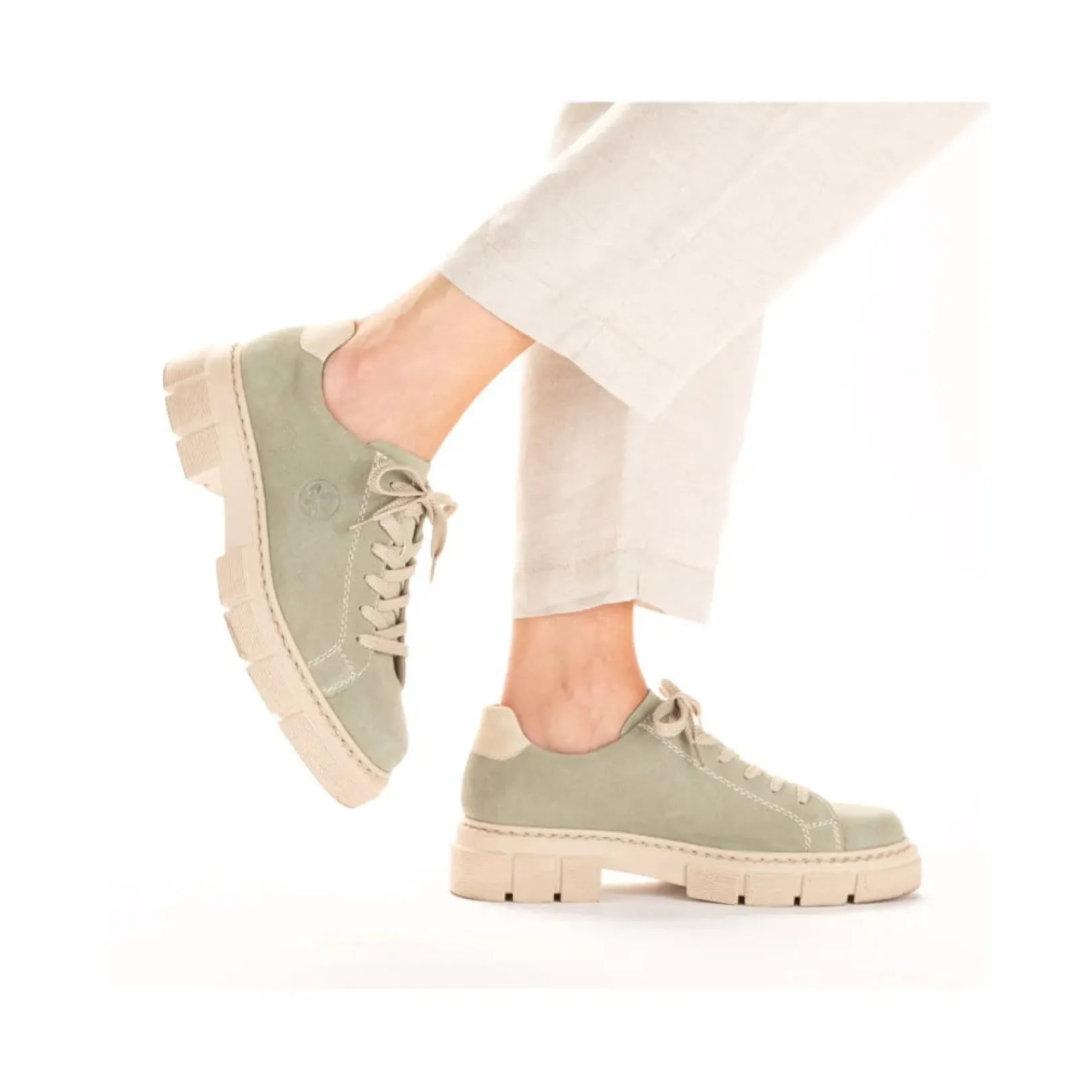Discount Rieker Sznurowane Buty Damskie W Kolorze Mietowo-Zielonym