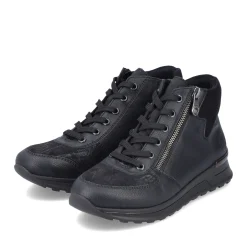 Clearance Rieker Sznurowane Buty Damskie W Kolorze Glebokiej Czerni