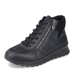 Clearance Rieker Sznurowane Buty Damskie W Kolorze Glebokiej Czerni