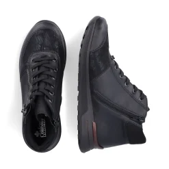 Clearance Rieker Sznurowane Buty Damskie W Kolorze Glebokiej Czerni
