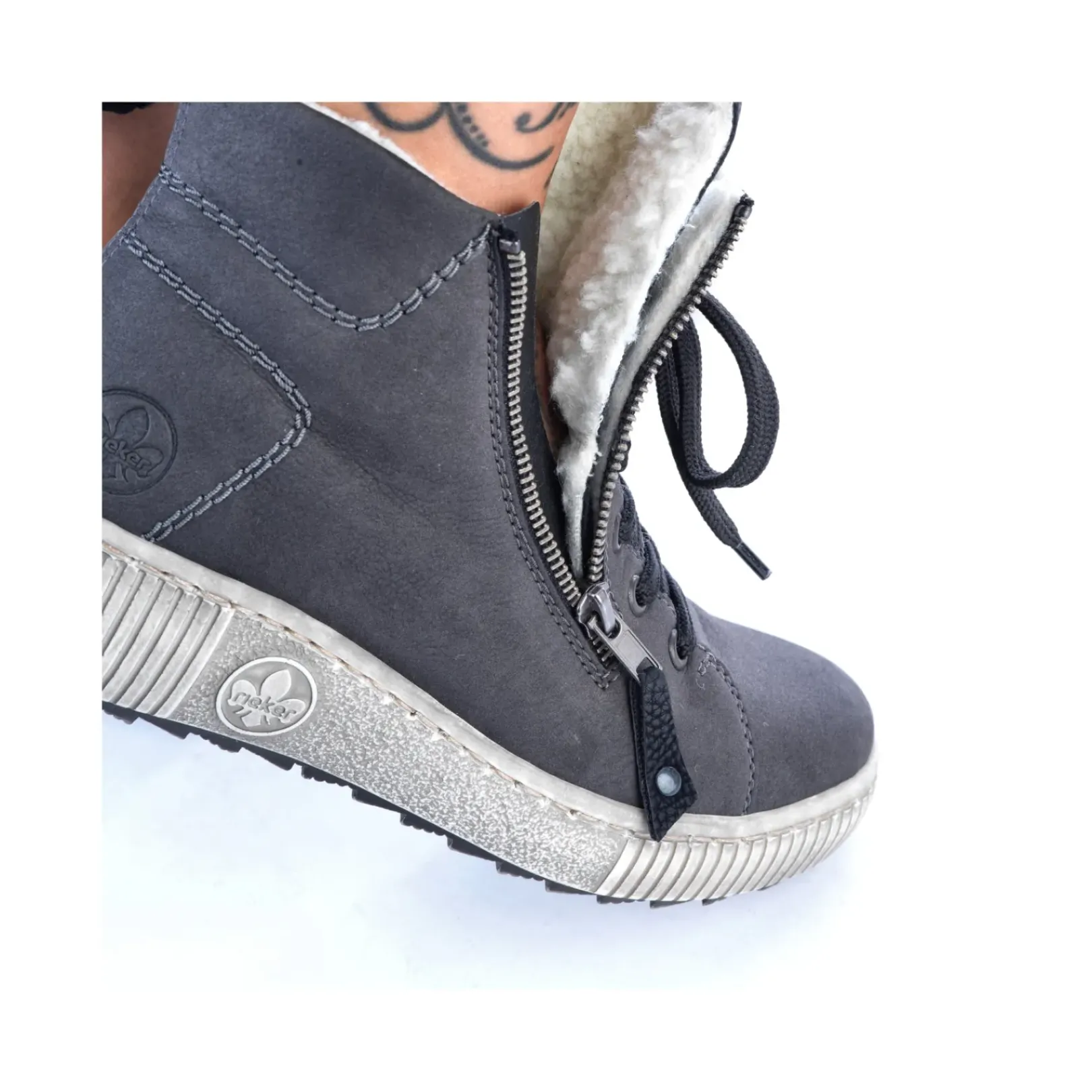 Fashion Rieker Sznurowane Buty Damskie W Kolorze Antracytowym