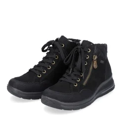 Discount Rieker Sznurowane Buty Damskie W Kolorze Glebokiej Czerni