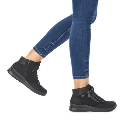 Discount Rieker Sznurowane Buty Damskie W Kolorze Glebokiej Czerni