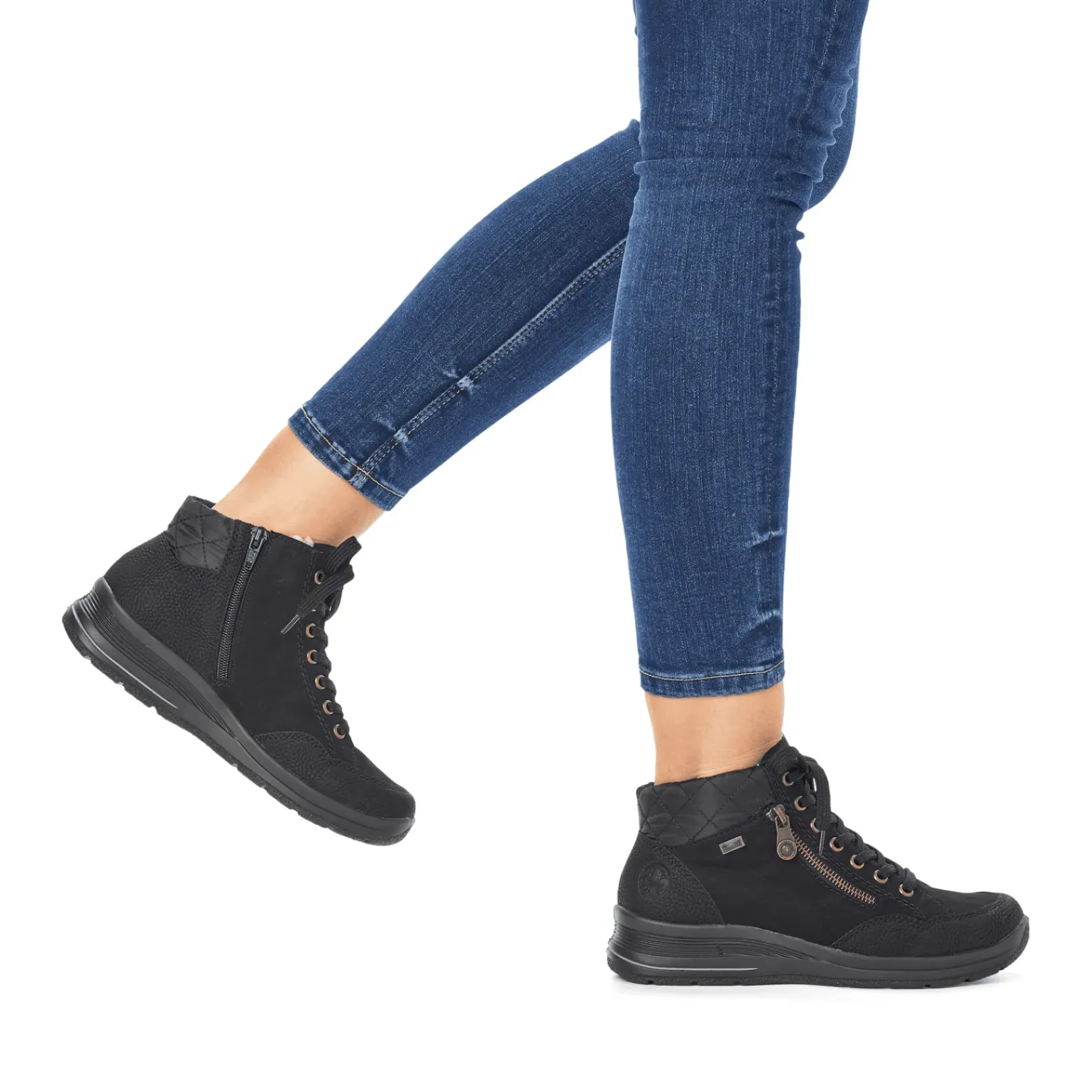 Discount Rieker Sznurowane Buty Damskie W Kolorze Glebokiej Czerni