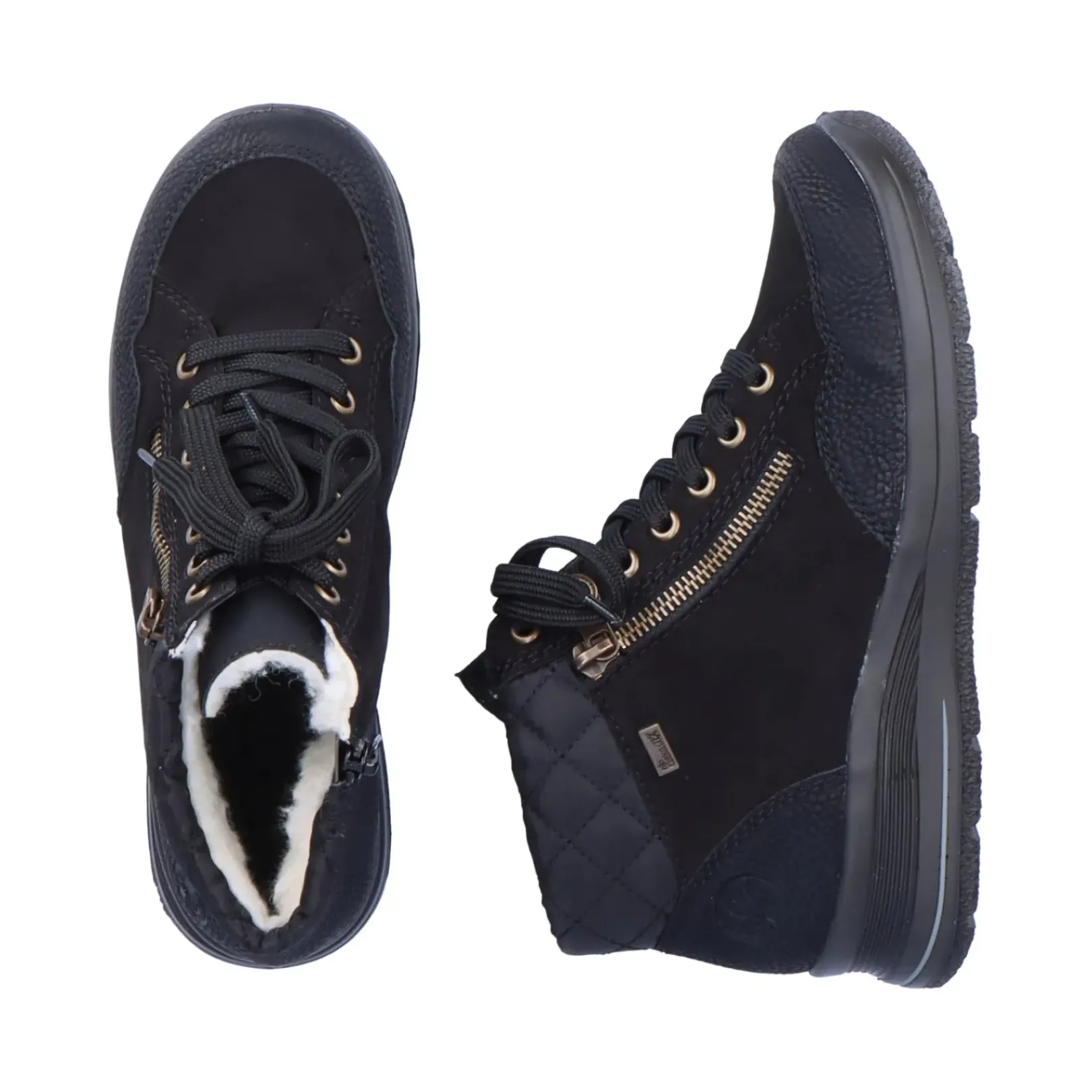 Discount Rieker Sznurowane Buty Damskie W Kolorze Glebokiej Czerni