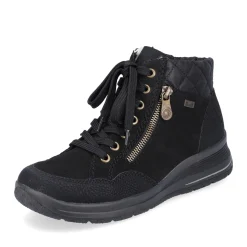 Discount Rieker Sznurowane Buty Damskie W Kolorze Glebokiej Czerni
