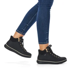 Discount Rieker Sznurowane Buty Damskie W Kolorze Glebokiej Czerni