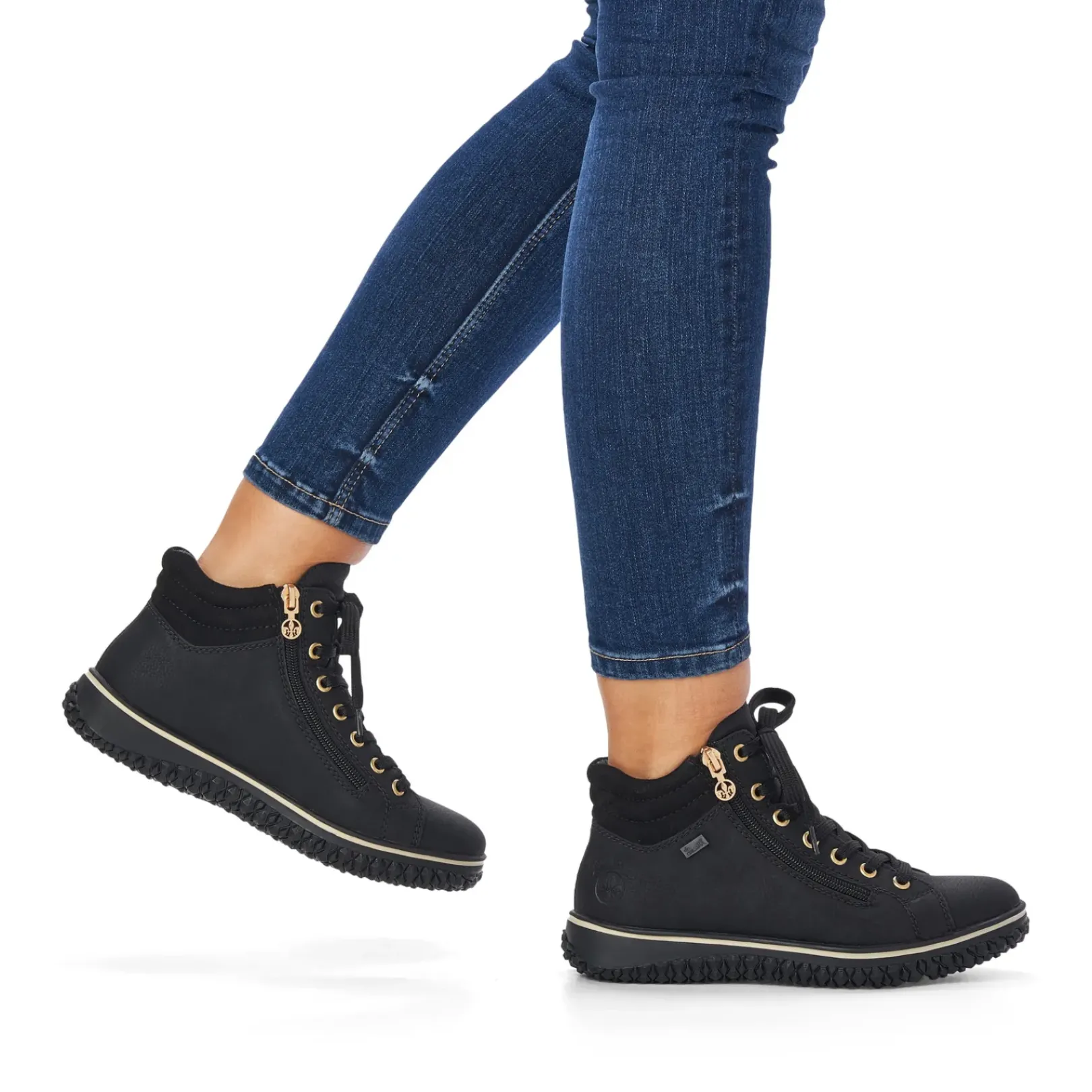 Discount Rieker Sznurowane Buty Damskie W Kolorze Glebokiej Czerni