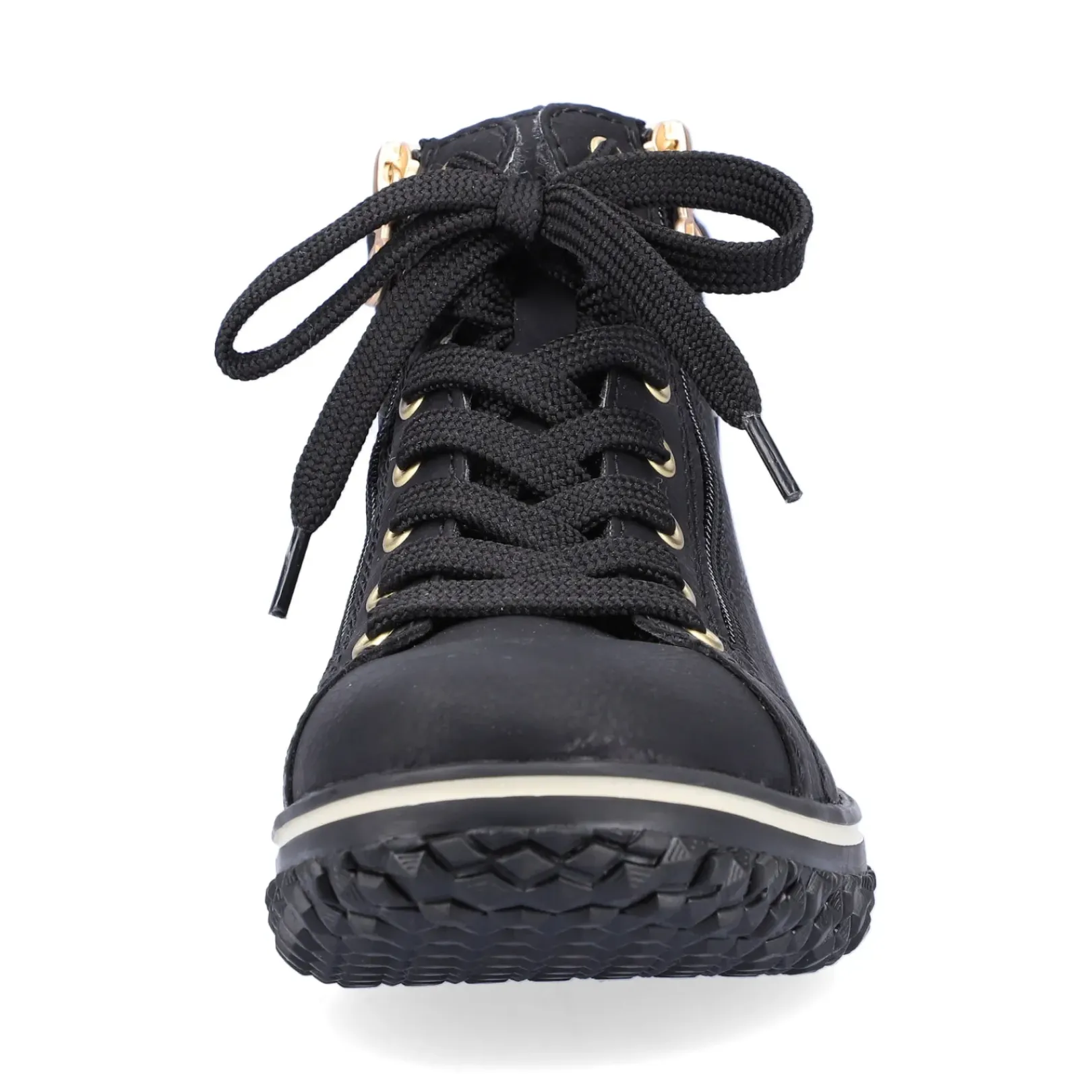 Discount Rieker Sznurowane Buty Damskie W Kolorze Glebokiej Czerni