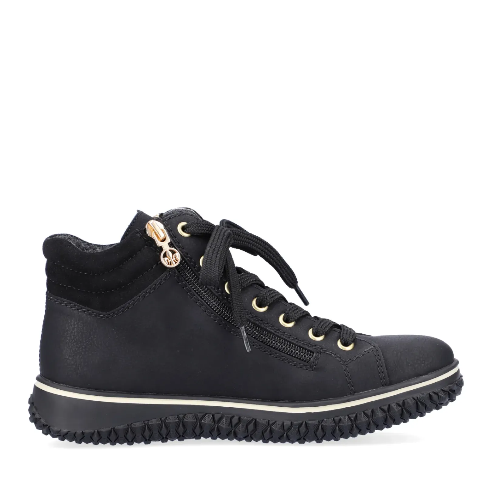 Discount Rieker Sznurowane Buty Damskie W Kolorze Glebokiej Czerni