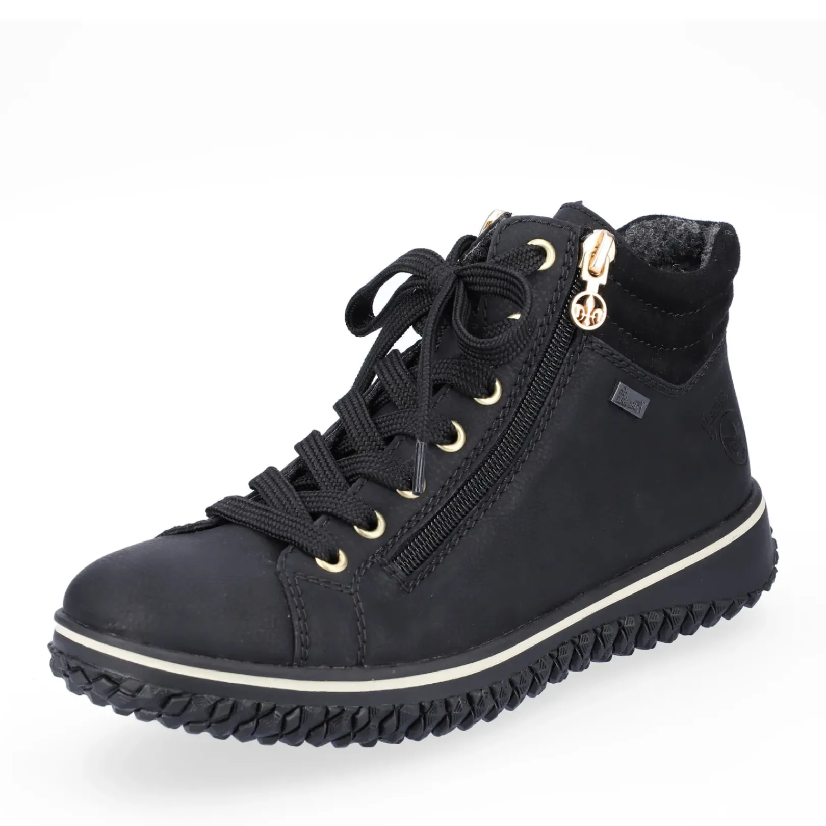 Discount Rieker Sznurowane Buty Damskie W Kolorze Glebokiej Czerni