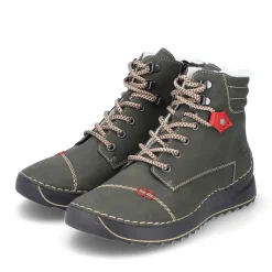 Outlet Rieker Sznurowane Buty Damskie W Kolorze Szaro-Zielonym