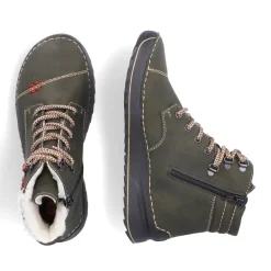 Outlet Rieker Sznurowane Buty Damskie W Kolorze Szaro-Zielonym